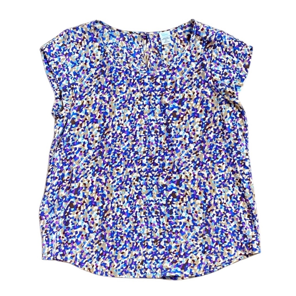 100% Silk Elorie Confetti Terrazzo Cap Sleeve Tee, Size Medium